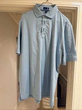 Stitch Golf Blue Striped Performance Polo Shirt